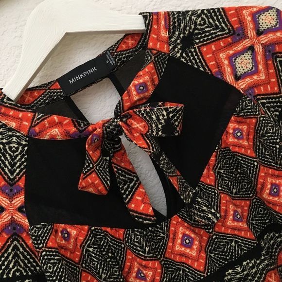 MinkPink Boho Tribal Tie Neck Long Sleeve Top, Small▪️ - Picture 4 of 8